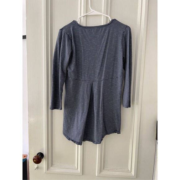 Toad & Co slate blue and gray striped long sleeve v-neck top/tunic  S - Picture 2 of 4